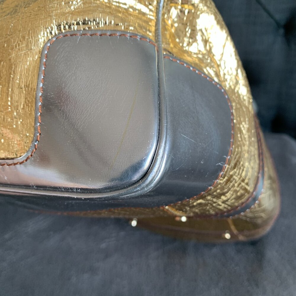 Lanvin Purse Large Tote Shoulder Bag Gold Silver Leather Lambskin Luxury Vintage - Picture 10 of 17